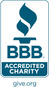 Better Business Bureau BBB Accredited Charity Reverse color Vertical logo w/ URL