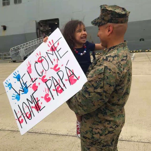 but did you vote? - Blue Star Families campaign for military families - father in uniform holding small child holding welcome home papa sign