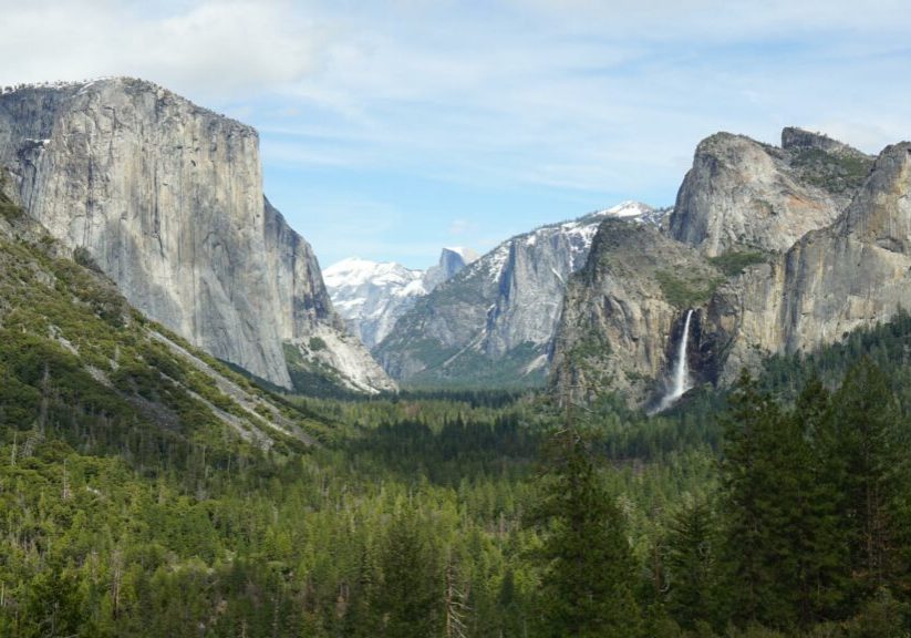 Yosemite National Park mountains, waterfall and terrain