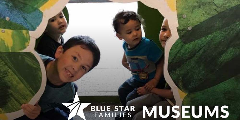 Blue Star Families - Blue Star Museums photo with kids peeking around artwork