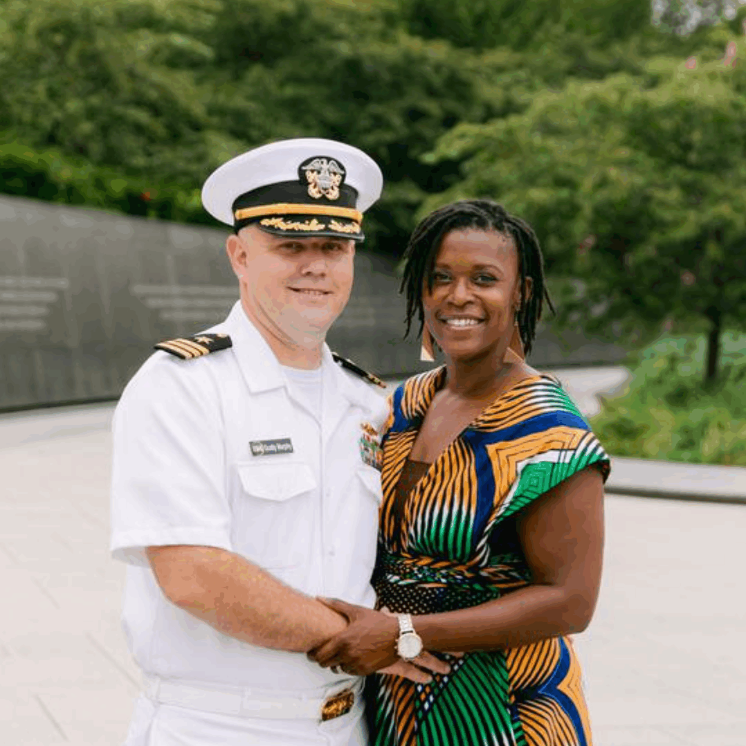 Tonya Murphy poses with her husband Scotty, a Navy commander, in Washington, D.C. Murphy, a fellow with Blue Star Families, said she and her husband balked at assignments to bases in southeast Georgia and southwest Tennessee out of fears of racial discrimination being directed at their three sons. (Tonya Murphy/ Blue Star Families)